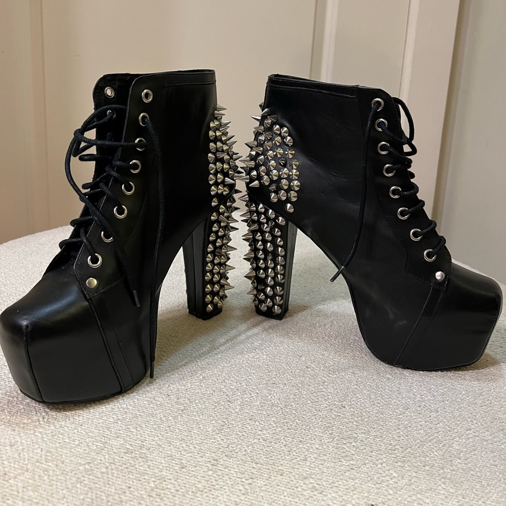 Jeffrey Campbell Spiked Lita Platform Booties BLACK SIZE 8